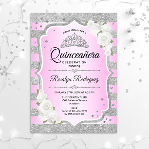 Convites Quinceanera Rosa Púrpura Silver