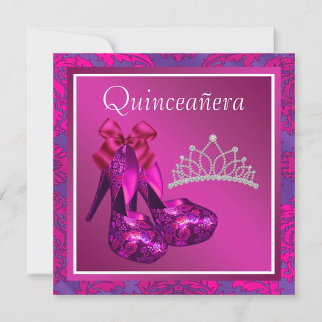 Convites Quinceanera Rosa Quente - Calçados de Alto Céu Fuc (Frente)