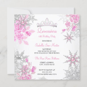 Convites Quinceanera Rosa Rosa Choque de Inverno Floco de N