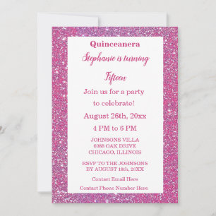 Convites Quinceanera Rosa Rosa Dourada Glitter 15 de Aniver
