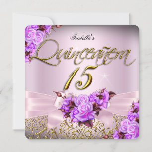 Convites Quinceanera Rosa Rosa Roxa Aniversário de 15 anos