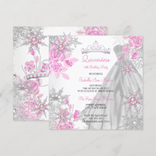 Convites Quinceanera Rosa Rosa Vermelha Paisagem Invernal F