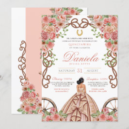 Convites Quinceanera Rosa Russa Charro Ocidental rosa Doura