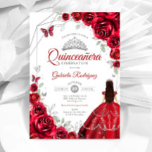 Quinceanera Rosa vermelha Dress Silver