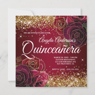 Convites Quinceañera, Rosa vermelha Escura, brilhante e Dou