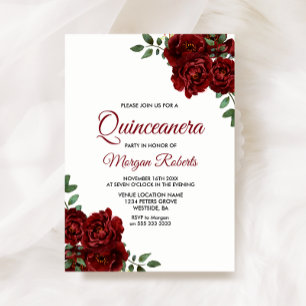 Convites Quinceanera, Rosa vermelha Romântica Burgundia