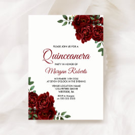 Convites Quinceanera, Rosa vermelha Romântica Burgundia, Co