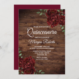 Convites Quinceanera, Rosa vermelha rustica da madeira de b
