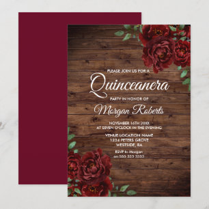 Convites Quinceanera, Rosa vermelha rustica da madeira de b