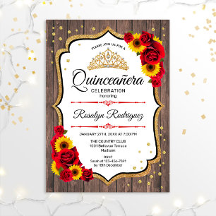 Convites Quinceanera - Rosas de girassóis brancos de madeir