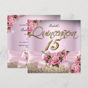 Convites Quinceanera Rosas Rosadas Festa de 15 Anos