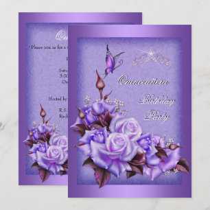 Convites Quinceanera Rosas Roxas Borboleta Floral 2a