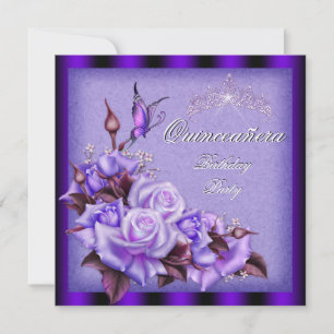 Convites Quinceanera Rosas Roxas Floral Borboleta
