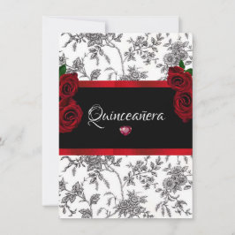 Convites Quinceanera Rosas Vermelhas Cetim Vermelho Preto B