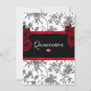 Convites Quinceanera Rosas Vermelhas Cetim Vermelho Preto B