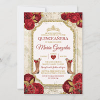 Quinceañera Rosas vermelhas e Dourada Coroa Mexica