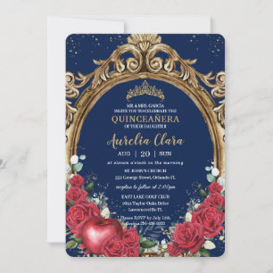 Convites Quinceañera Rosas vermelhas Floral Neve Branca Dou