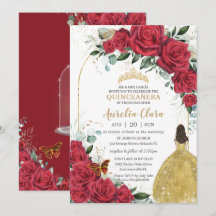 Quinceañera Rosas vermelhas Floral Princesa Amarel