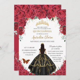Convites Quinceañera Rosas vermelhas Flores Negras Vestidos