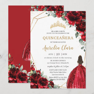 Convites Quinceañera Rosas vermelhas Flores Princesa Floral