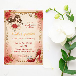 Convites Quinceanera Rosas Vintage Elegante Aniversário