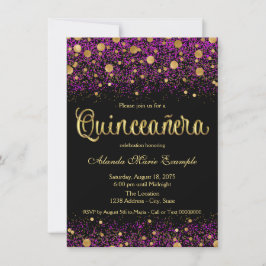 Convites Quinceanera roxa e Dourada