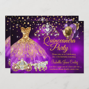 Convites Quinceanera Roxo Balões Vestir Tiara Carruagem