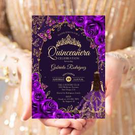 Convites Quinceanera Roxo Dourado