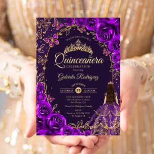 Convites Quinceanera Roxo Dourado