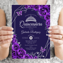 Quinceanera Roxo Floral Prata