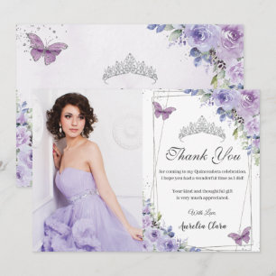 Convites Quinceañera Roxo Flores Borboletas 16 Obrigada