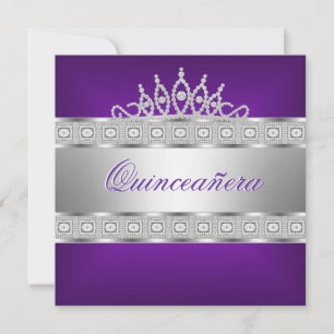 Convites Quinceanera Roxo Jóia Prata Aniversário de 15 anos