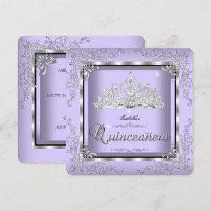 Convites Quinceanera Roxo Lavanda Prata Tiara Diamante 3