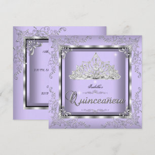 Convites Quinceanera Roxo Lavanda Prata Tiara Diamante 3