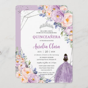 Convites Quinceañera Roxo Lilás Esmagador Vestido Floral