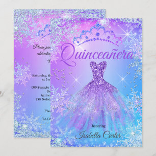 Convites Quinceanera Roxo Rosa Azul Inverno Encantado 2