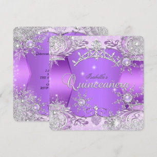 Convites Quinceanera Roxo Winter Wonderland Flocos de Neve