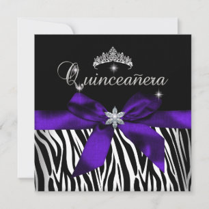 Convites Quinceanera Roxo Zebra Preto Branco Diamantes