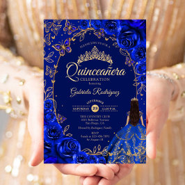 Convites Quinceanera Royal Blue Dourado