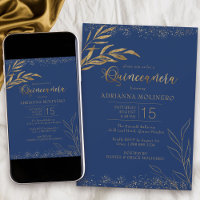 Quinceanera Royal Blue e Dourado Folha Elegante