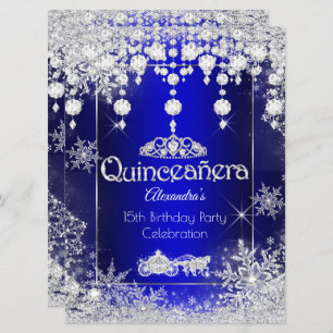 Convites Quinceanera Royal Blue Fairytale Winter Wonderland