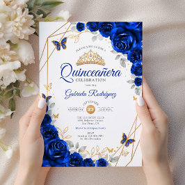 Convites Quinceanera Royal Blue Floral