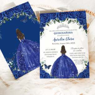 Convites Quinceañera Royal Blue Flowers Princesa Aniversári