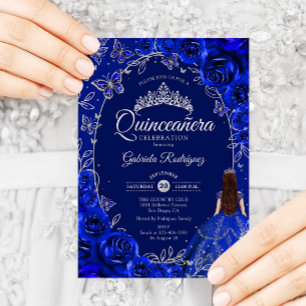 Convites Quinceanera Royal Blue Silver