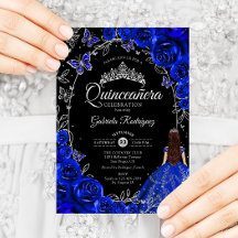Quinceanera Royal Blue Silver Floral