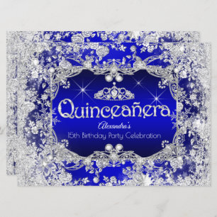 Convites Quinceanera Royal Blue Tiara Winter Wonderland