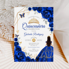 Convites Quinceanera Royal Blue Vestido Dourado