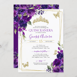 Convites Quinceañera Royal Purple Butterfly