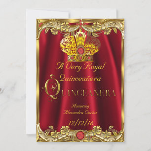 Convites Quinceanera Royal Red Gem Dourada Princesa Coroa