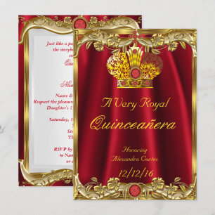 Convites Quinceanera Royal Vermelho Rubi Coroa de Ouro Prin
